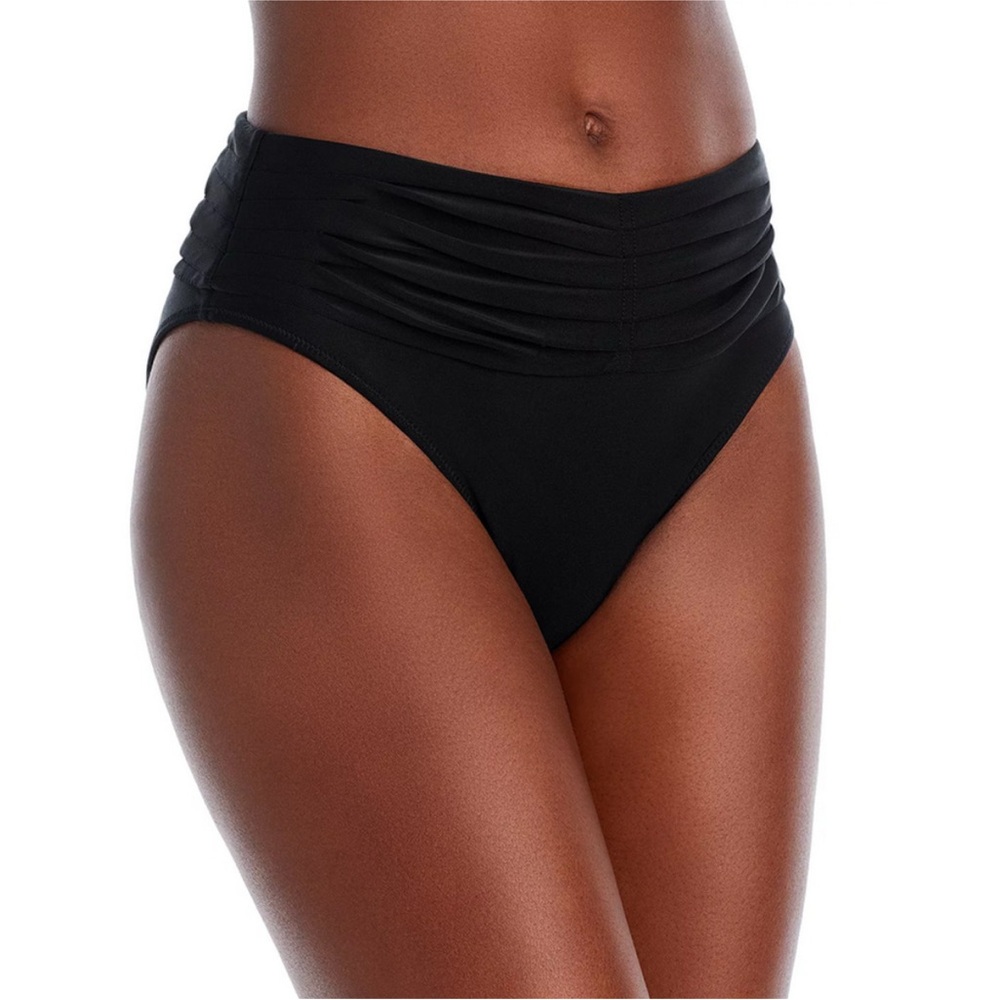 Ramy Brook Ivo Ruched Bikini Bottoms in Black SZ M NWT